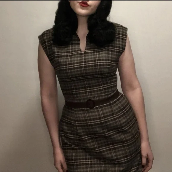 Plaid Dress vintage reproduction wiggle dress - Picture 3 of 8
